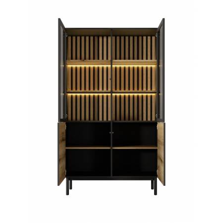 Witryna wysoka LAVARO czarny + dąb evoke LED